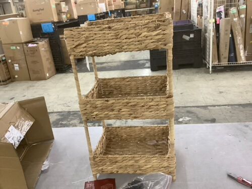 3-Tier Water Hyacinth Rolling Utility Cart w/ Weaved Baskets Natural - Top is Bent