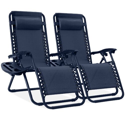 Set of 2 Adjustable Zero Gravity Patio Chair Recliners w/ Cup Holders