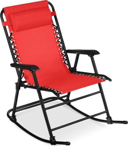 Folding Outdoor Zero Gravity Rocking Lounge Chair w/ Headrest Pillow - Lot 173