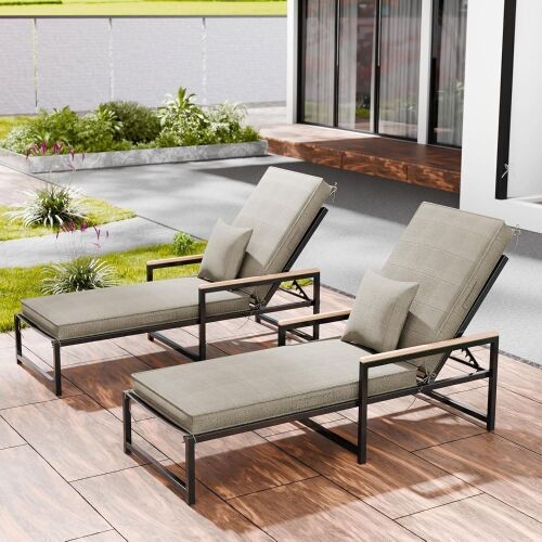 Outdoor Chaise Lounge Cushions, 80x26x3 Inch, Beige, Set of 2