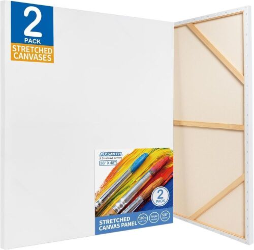 FIXSMITH Stretched White Blank Canvas, 36x48 Inch, 2 Pack