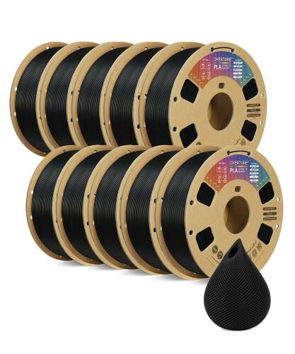 Overture PLA 3D Printer Filament 1.75mm, Black, 10 Pack