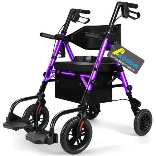 Akoasm 2 in 1 Foldable Rollator Walker Transport Chair