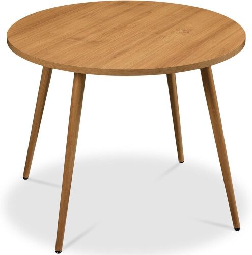 Round Mid-Century Modern 35.5in Dining Table, Dinette for Home or Kitchen w/Wood Finish Steel Legs