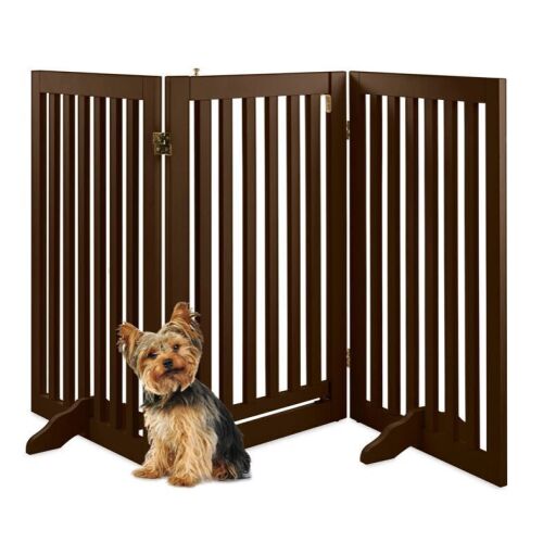 31.5in 3-Panel Freestanding Wooden Pet Gate
