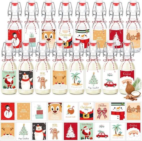 Havawish 16 Pcs Merry Christmas 8 oz Coquito Swing Top Glass Bottles with Airtight Cap