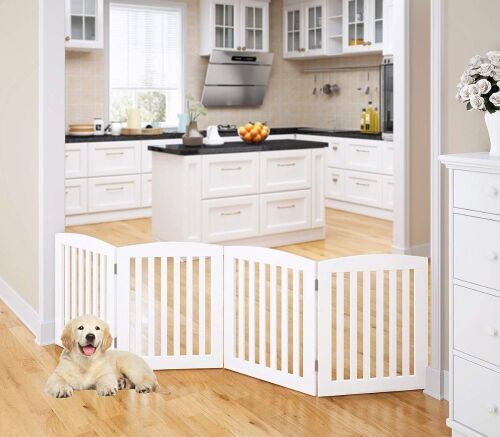 PAWLAND Wooden Freestanding Foldable Pet Gate 24", 4 Panel