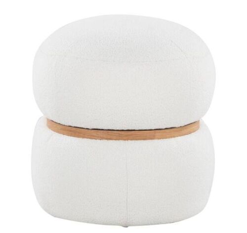 Lumisource Cinch Cream Fabric and Natural Wood Pouf Ottoman