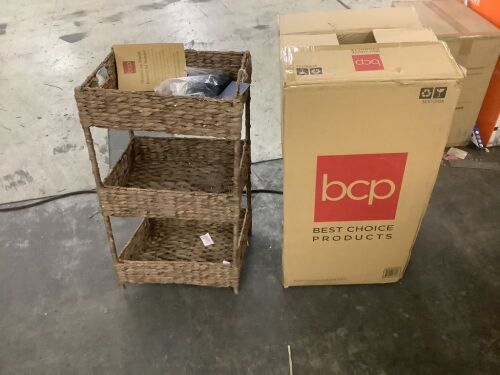 3-Tier Water Hyacinth Rolling Utility Cart w/ Weaved Baskets Natural - Bent