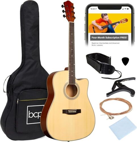 Full Size Beginner Acoustic Guitar Set with Case, Strap, Capo - 41in