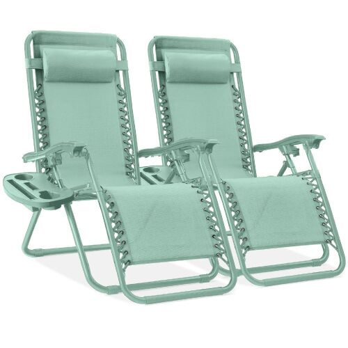 Set of 2 Adjustable Zero Gravity Patio Chair Recliners w/ Cup Holders