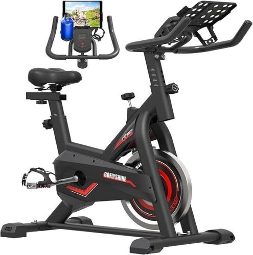 GOFLYSHINE Stationary Exercise Bikewith Mount & LCD Monitor, Silent Belt Drive