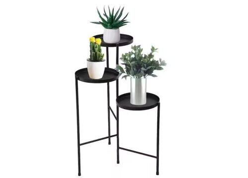 JAXPETY 30 in. Metal Corner Plant Stand in Black Indoor/Outdoor