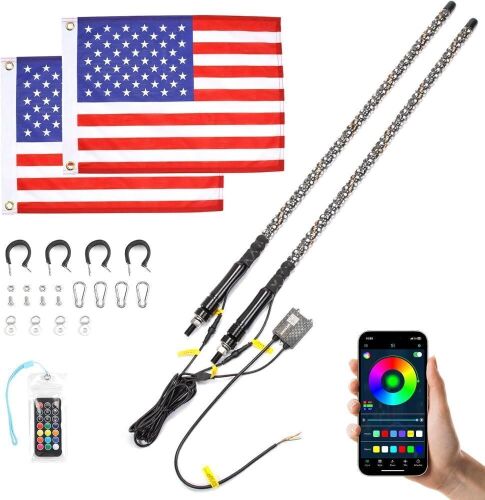 KEMIMOTO 2pc 3ft Bluetooth Whip Lights for Side by Side