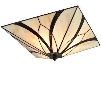 13.98-in Antique Brass Indoor 1 -Light Flush Mount Light with Stained Glass