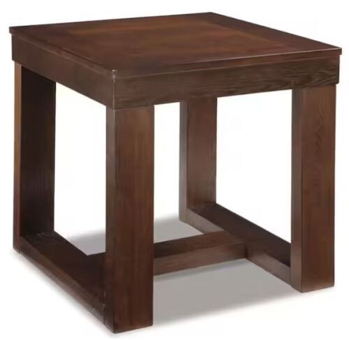 Signature DESIGN BY ASHLEY Watson 24.13 in. Dark Brown Square Wood End Table with Trestle Base