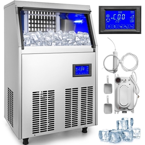 VEVOR Commercial ice Maker 110lbs/24h with Electric Water Drain Pump, Clear Cube, Stainless Steel Construction. Appears New - Lot 39