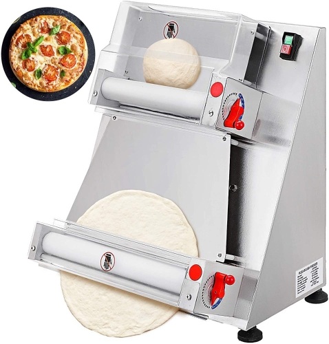 VEVOR Commercial Dough Roller Sheeter. $950 Retail Value! 370W Automatically Suitable for Noodle Pizza Bread and Pasta Maker Equipment, 15.7 inch, Silver. Appears New - Lot 42