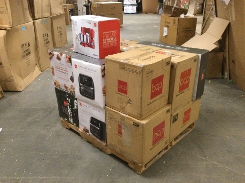 Pallet Containing (6) XXXL Air Fryers, (2) Stand Mixer, (2) Shiatsu Massage Chair Pads, (2) Foot Massagers, and (2) Massage Foot Bath Spas. Items are uninspected E-Commerce Returns - Lot 45