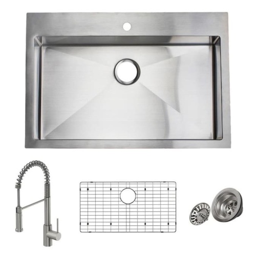 Giagni Trattoria 33-in x 22-in Stainless Steel Single-Basin Drop-in or Undermount 1-Hole Residential Kitchen Sink All-in-one Kit. Appears New - Lot 135