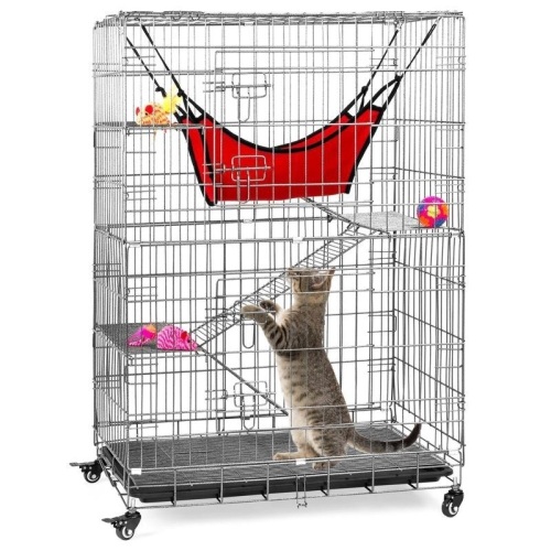 30x19x43in 4-Tier Cat Cage Playpen Crate w/ Hammock, Wheels, Shelves. Appears New  - Lot 212