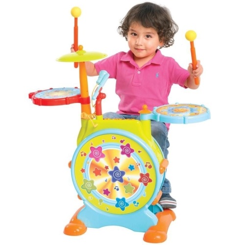 Kids Electronic Toy Drum Set w/ Sing-Along, Stool. Appears New  - Lot 252