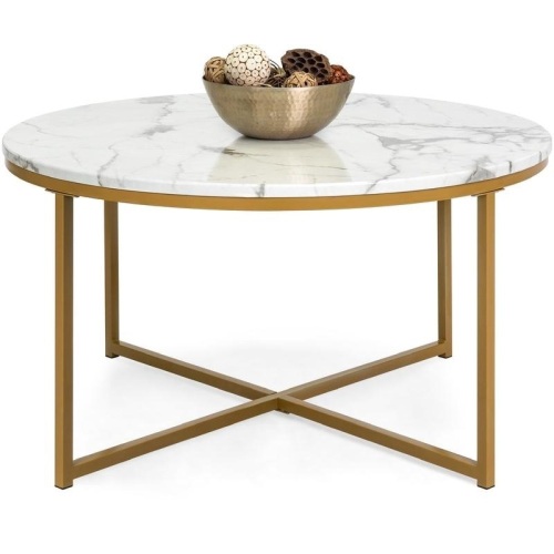 Round Coffee Table w/ Faux Marble Top, Metal Frame - 36in. Appears New  - Lot 261a