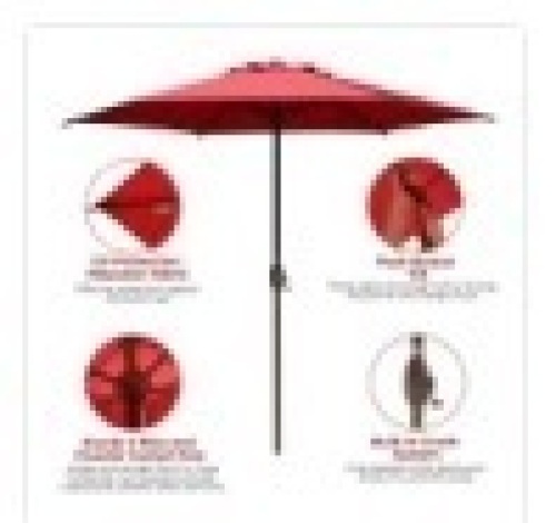 9 ft. Market Outdoor Patio Umbrella with Push Button Tilt and Crank in Red. Appears New - Lot 265