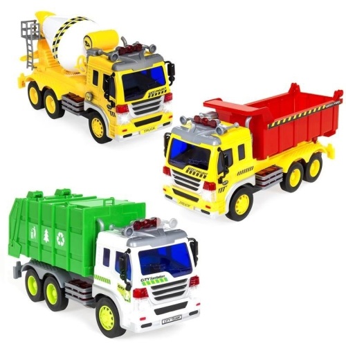 3-Pack 1/16 Scale Push-and-Go Friction Powered City Vehicle Toy Trucks. Appear New - Lot 274