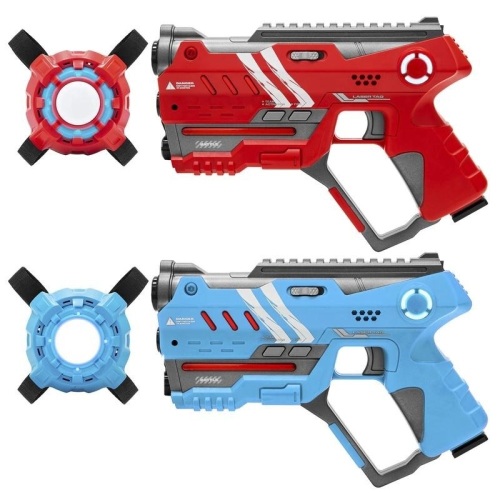 Set of 2 Blaster Laser Tag Toys w/ Vests - Red/Blue. Appears New  - Lot 283
