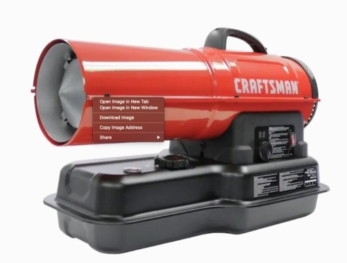 CRAFTSMAN 80,000 BTU Forced Air Kerosene Diesel Construction Heater. E-Commerce. Tested/Works (Missing Screws Needed to Attach Handle.).  - Lot 305