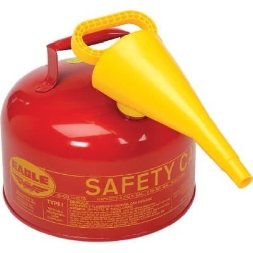Eagle Type 1 Safety Can - 2.5 Gallon w/ Funnel, 11.25" W x 10" D - Red. Appears New - Lot 318