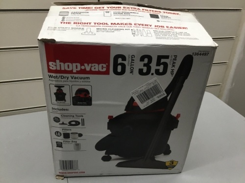 Shop-Vac 6-Gallon 3.5-HP Shop Vacuum Wet Dry Home Garage Cleaner Lightweight. E-Commerce. Tested/Works - Lot 341
