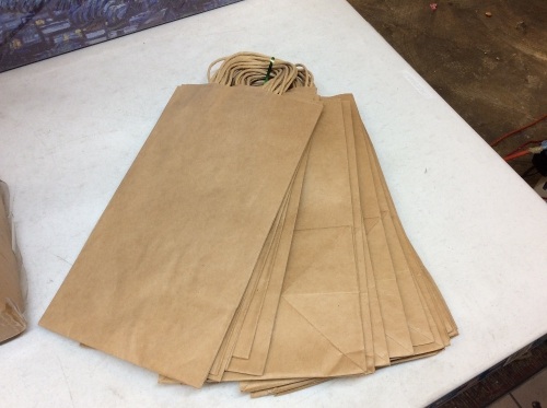 (1) Box, 200 Count, Brown Kraft Handled, Paper/Shopping Bags 13.8 x 6.2 x 7.8". Appears New.  - Lot 342