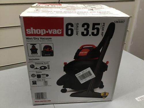 Shop-Vac 6-Gallon 3.5-HP Shop Vacuum Wet Dry Home Garage Cleaner Lightweight - Missing Hose. E-Commerce. Tested/Works.  - Lot 346