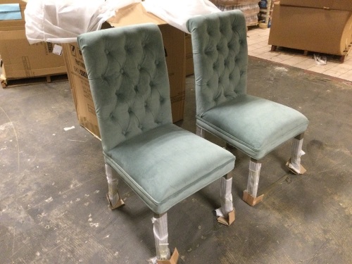 Lot of (2) Pier1 Audrey Velvet Highback Dining Chairs with Graywash Wood, Eucalyptus. New - Lot 411