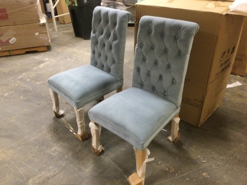 Lot of (2) Audrey Velvet Highback Dining Chairs with Natural Wood, Light Blue - Lot 416