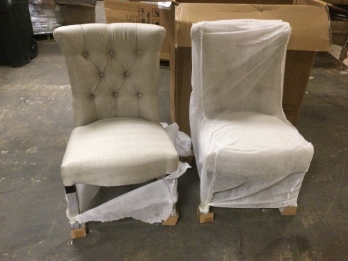 Lot of (2) Pier1 Colette Tufted Dining Chairs. New with Damage on One Chair. SEE PICTURES - Lot 421