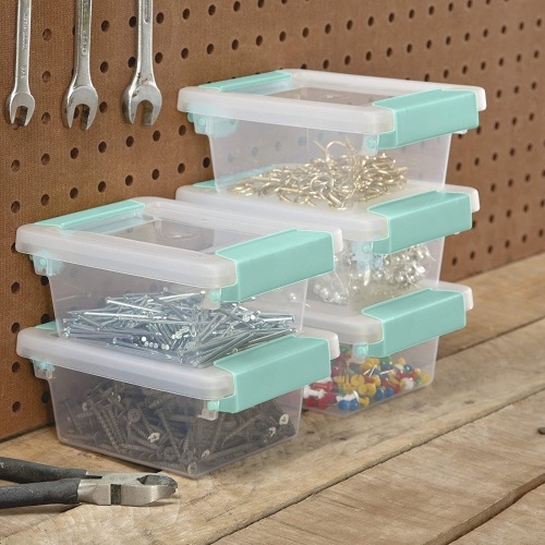 Sterilite 19698606 Mini Clip Box, Clear with Blue Aquarium Latches, 6-Pack - Lot 454