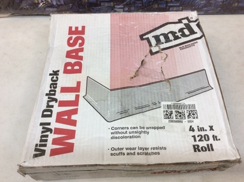 Vinyl Dryback Wall Base. 4" x 120' Roll, White  - Lot 466