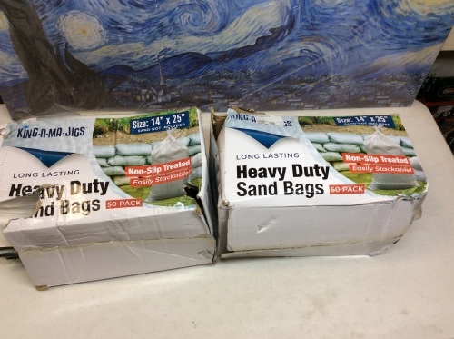 Lot of King-A-Ma-Jigs Heavy Duty Sand Bags, 14" x 25" each, (1) Full Box (50 Bags), (1) Partial Box. (Sand Not Included) - Lot 478