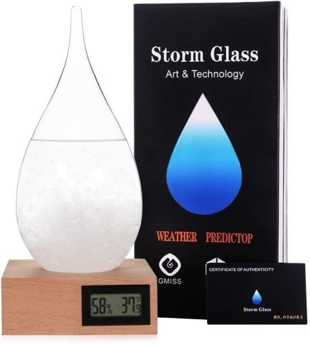 Lof of (5) Storm Glass Weather Forecasters. Wooden Base w/ Storm Glass Bottle Barometer & Digital Display. Appears New - Lot 494