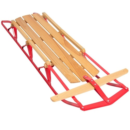 53in Kids Wooden Snow Sled Sleigh Toboggan w/ Metal Runners, Flexible Steering Bar, 220lb Capacity. Appears New - Lot 532