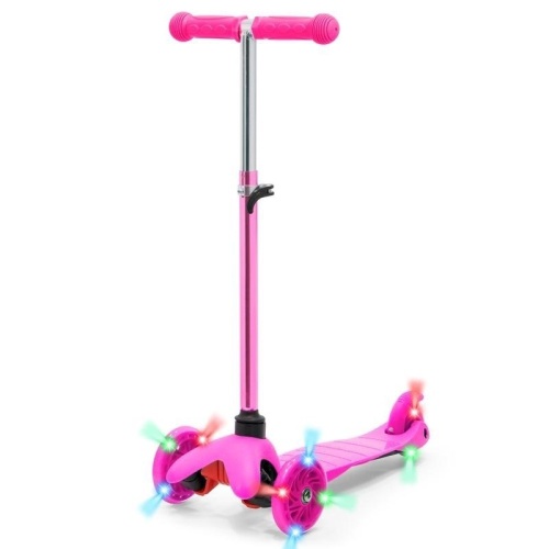 Kids Mini Kick Scooter Toy w/ Colorful Light-Up Wheels, Adjustable T-Bar. Pink. Appears New  - Lot 549