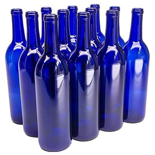 North Mountain Supply- 750ml Glass Bordeaux Wine Bottle Flat-Bottomed Cork Finish - Case of 12 - Cobalt Blue - Lot 604