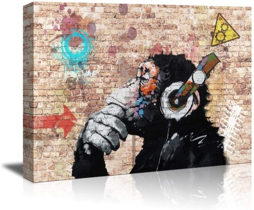Banksy Monkey DJ w/ Headphones Wall Art, 39.5" x 19.75" - Lot 611