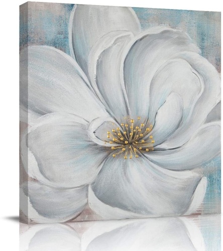 Lot of (4) White Lotus in Basin Flower Oil Painting Prints on Canvas, Wall Decoration, 24 x 24 - Lot 639