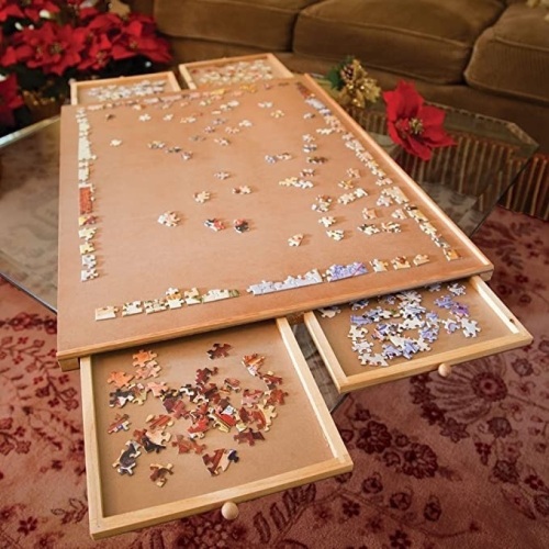 Bits and Pieces - The Original Jumbo 1500 pc Wooden Puzzle Smooth Fiberboard Work Surface - Four Sliding Drawers Puzzle Storage System. Appears New - Lot 657