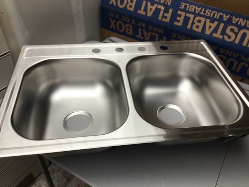 Elkay Drop-In 33-in x 22-in Satin Double Equal Bowl 4-Hole Kitchen Sink All-in-One Kit - Lot 703