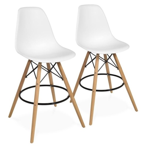 Set of 2 Mid-Century Modern Counter Stools. White. Appear New  - Lot 726